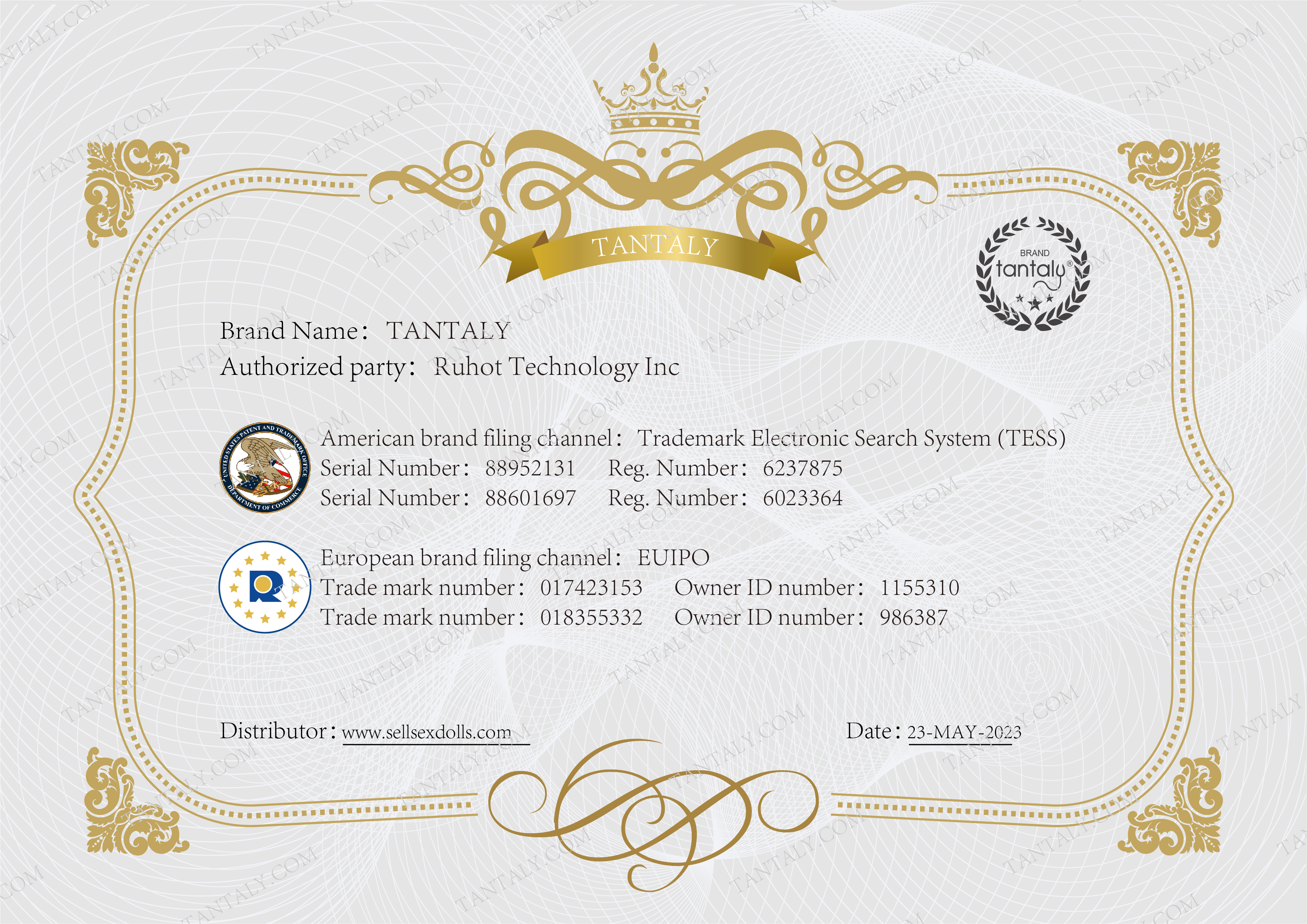 Tantaly Doll Certificate